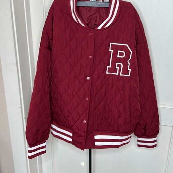 Forever 21 x Reebok Plus Size Quilted Reebok Varsity Jacket Burgundy Size 1X NWO - Picture 2 of 7